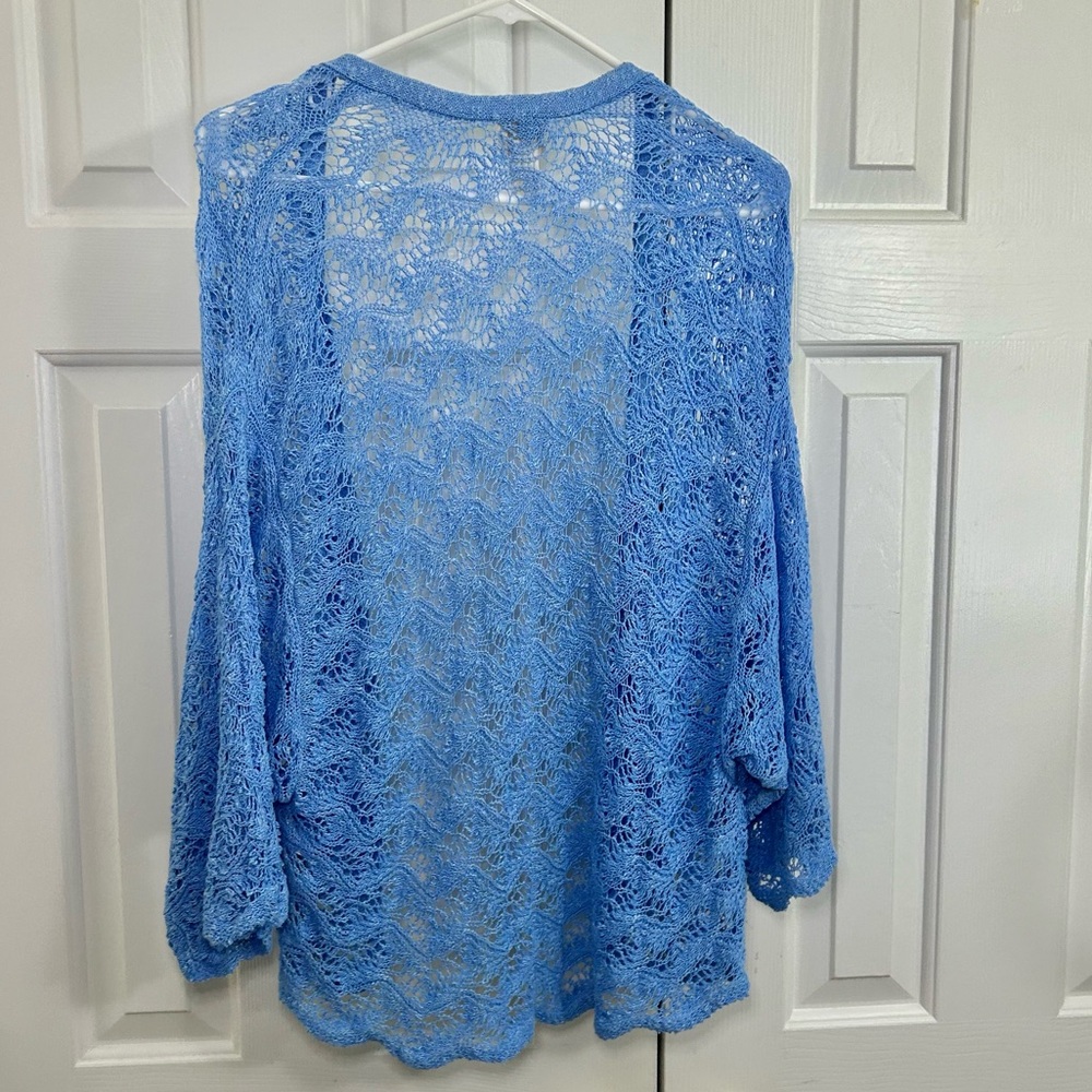 Chico's Linen & Cotton Blend Open Knit Drape Front Drop Shoulder Cardigan Sz XL - Picture 6 of 16
